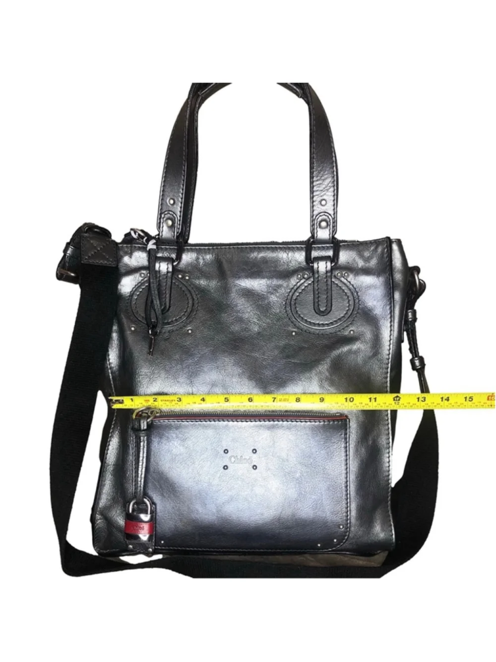 MR CHLOE Paddington Bag Silver Leather Tote Padlock Key Crossbody Shoulder Strap